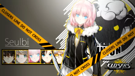 A high-definition desktop wallpaper featuring characters from the video game Closers, prominently featuring Seulbi with striking colors and dynamic design elements.