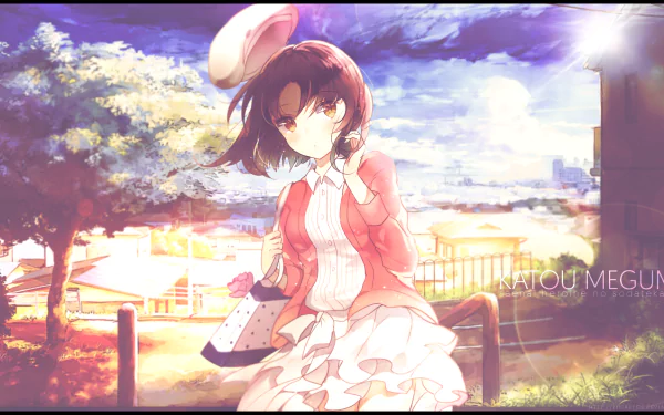 HD PC desktop wallpaper featuring Megumi Katō from the anime Saekano: How to Raise a Boring Girlfriend, set against a bright, scenic outdoor background.