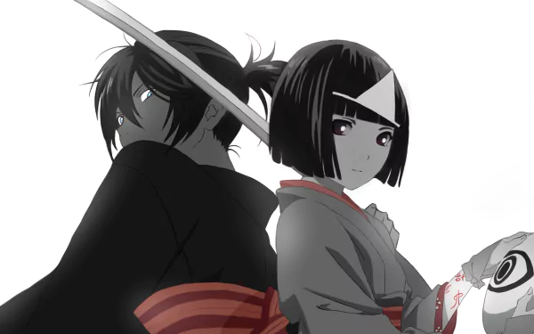A striking HD wallpaper featuring Nora and Yato from Noragami, showcasing their unique styles and strong presence in a dynamic and artistic composition.