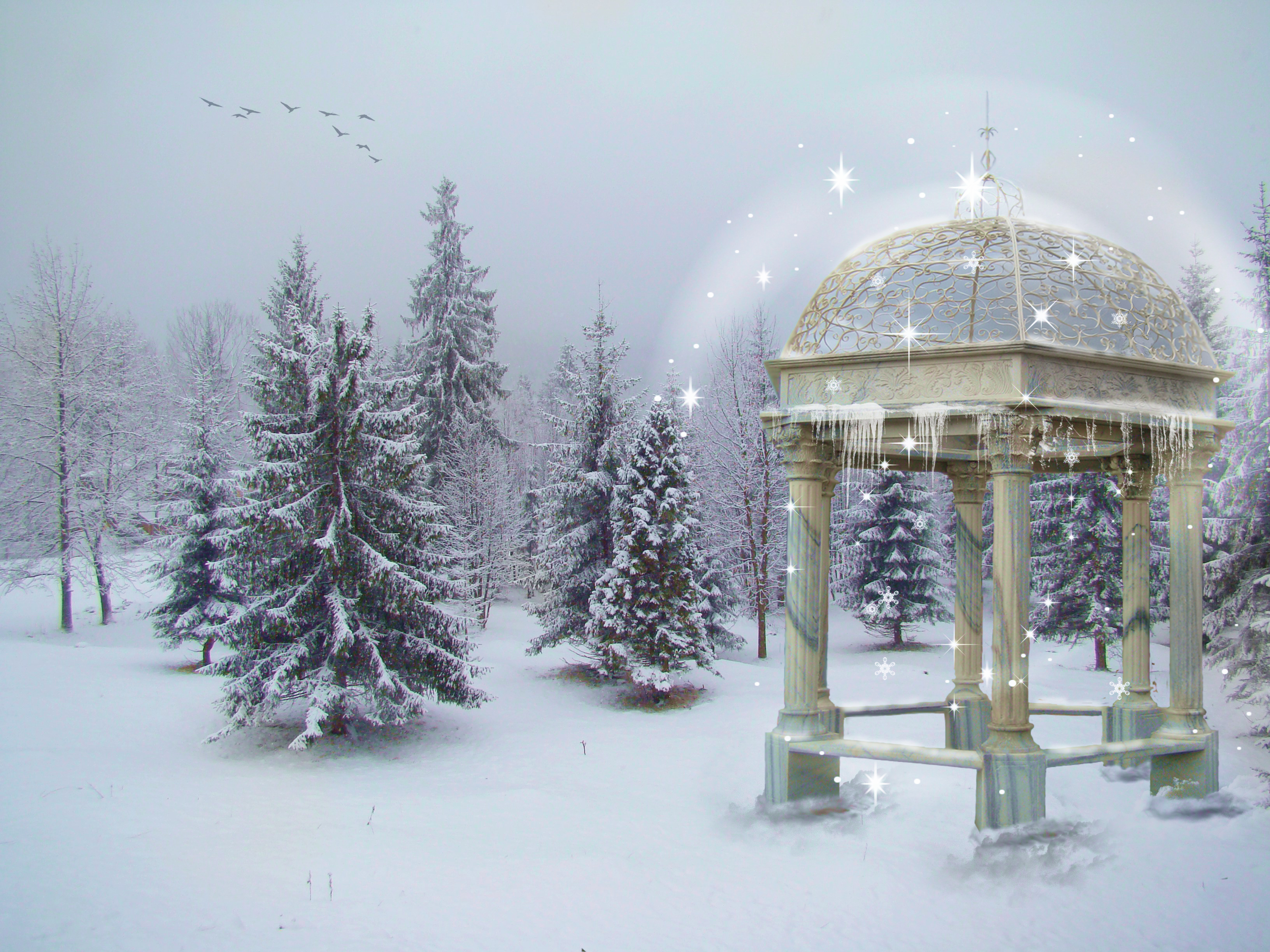 Gazebo in Winter Forest by Patricia Rodela