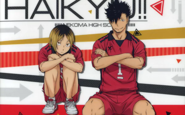 Kenma Kozume from the anime Haikyū!! is featured in this HD desktop wallpaper, showcasing his character alongside a teammate in vibrant team attire.