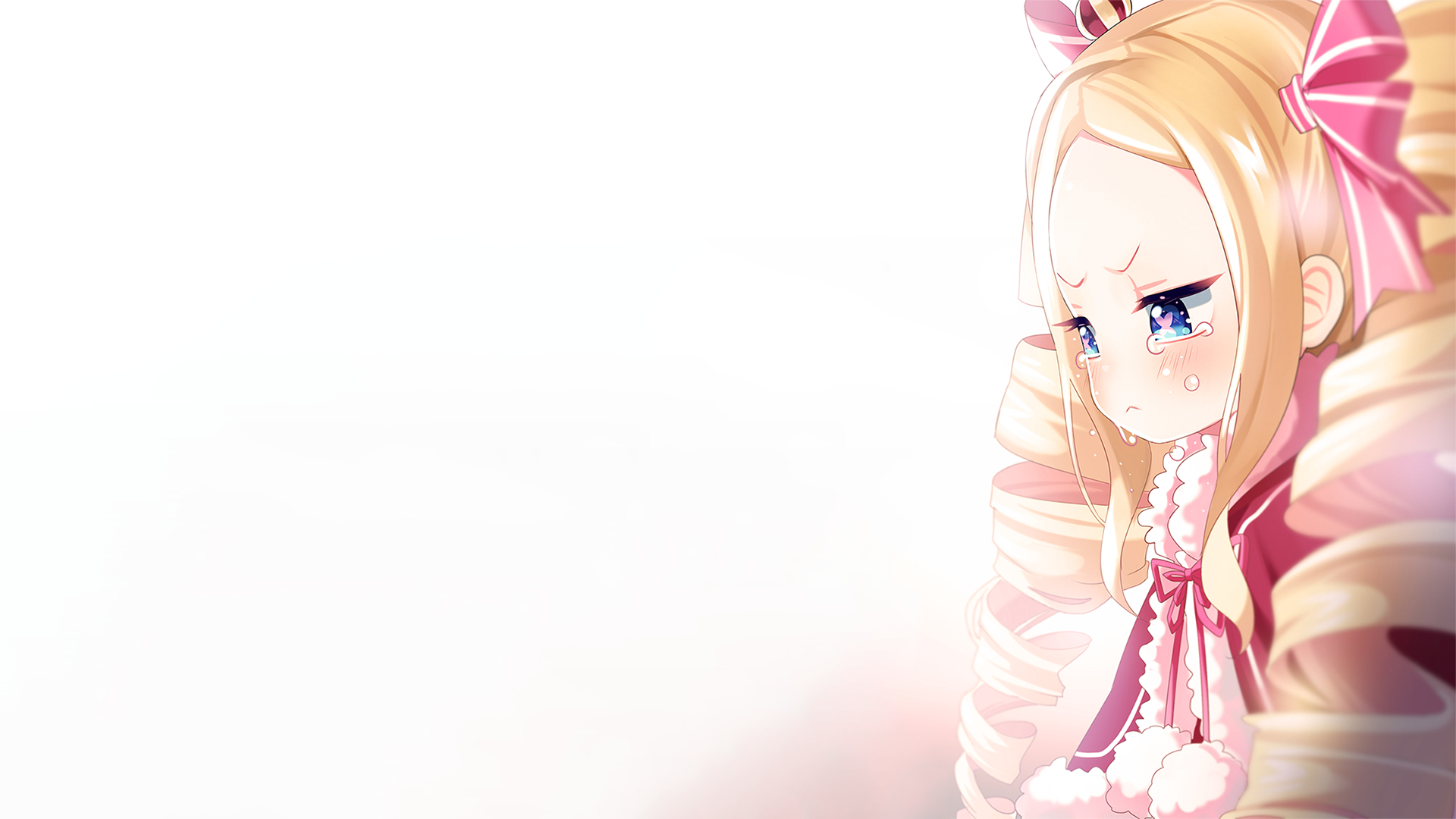 Beatrice from Re:ZERO - Starting Life in Another World, depicted in an HD desktop wallpaper, showcasing her expressive features against a soft, minimal background.