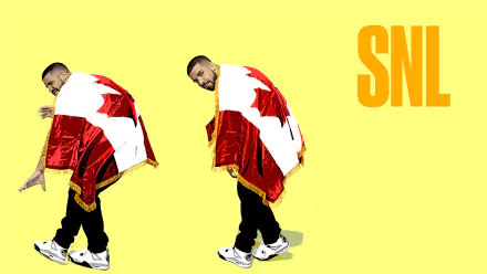 HD desktop wallpaper featuring singer Drake draped in a Canadian flag, with SNL text, referencing the TV show Saturday Night Live.