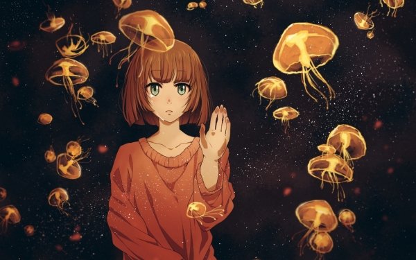 Anime Original Underwater Tears Jellyfish Brown Hair Green Eyes HD Wallpaper | Background Image