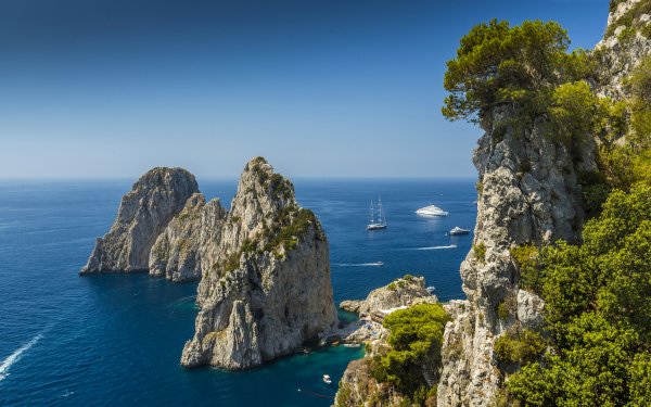 Photography Ocean Capri Italy Sea Rock Boat Horizon HD Wallpaper | Background Image