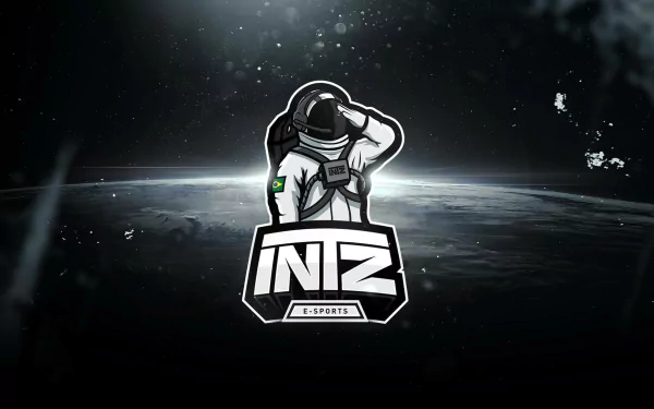HD PC desktop wallpaper featuring the INZ esports logo with an astronaut, set against a cosmic background, representing the League of Legends esports team Intz.