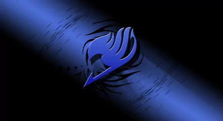 A striking HD desktop wallpaper featuring the iconic blue symbol of the Fairy Tail guild from the anime series, set against a sleek black and blue background.