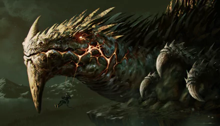 HD wallpaper featuring an imposing dragon with glowing eyes and intricate scales, providing a dramatic background scene.