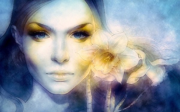 Artistic Drawing Flower Blue Eyes HD Wallpaper | Background Image