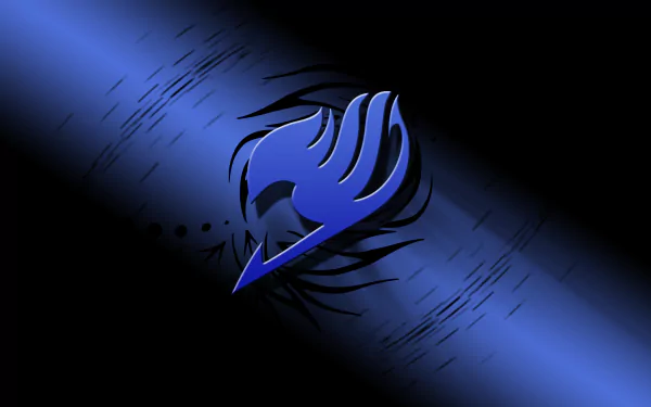 A striking HD desktop wallpaper featuring the iconic blue symbol of the Fairy Tail guild from the anime series, set against a sleek black and blue background.