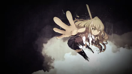 An HD desktop wallpaper featuring Taiga Aisaka from the anime Toradora! with a dynamic pose, showcasing her distinct character design and expressive style.