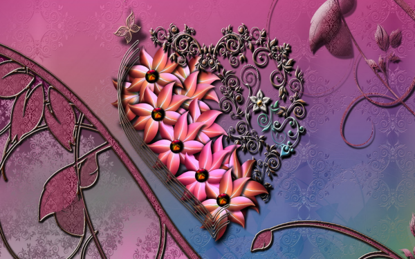 Künstlerisch Herz Blume Pink HD Wallpaper | Hintergrund