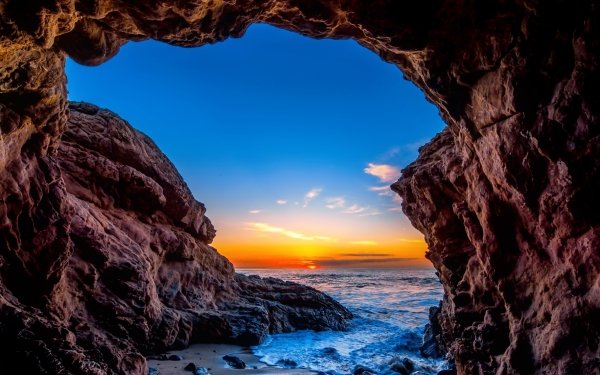 Earth Cave Caves Beach Ocean Sea Sunset Sun Horizon HD Wallpaper | Background Image