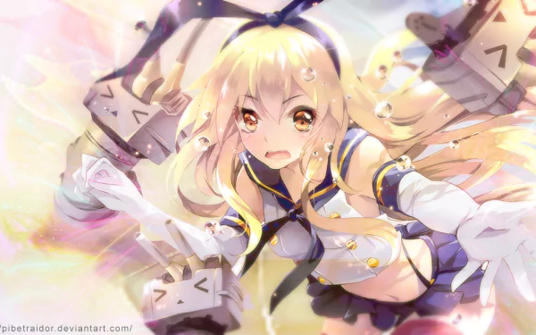 HD PC desktop wallpaper featuring Shimakaze from Kantai Collection (Kancolle) in dynamic anime style, showcasing vibrant colors and detailed character design.
