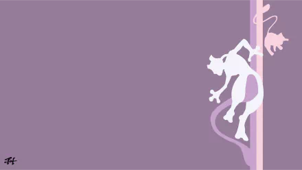 Minimalist 4K Ultra HD anime wallpaper featuring silhouettes of Mewtwo and Mew from Pokémon on a soft purple background.