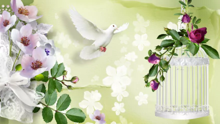 birdcage flower dove artistic spring HD Desktop Wallpaper | Background Image