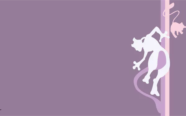 Minimalist 4K Ultra HD anime wallpaper featuring silhouettes of Mewtwo and Mew from Pokémon on a soft purple background.