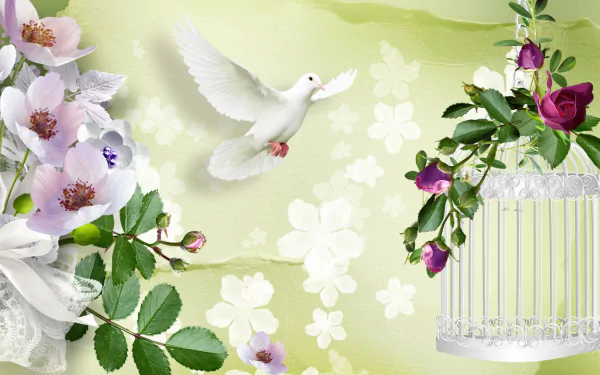birdcage flower dove artistic spring HD Desktop Wallpaper | Background Image