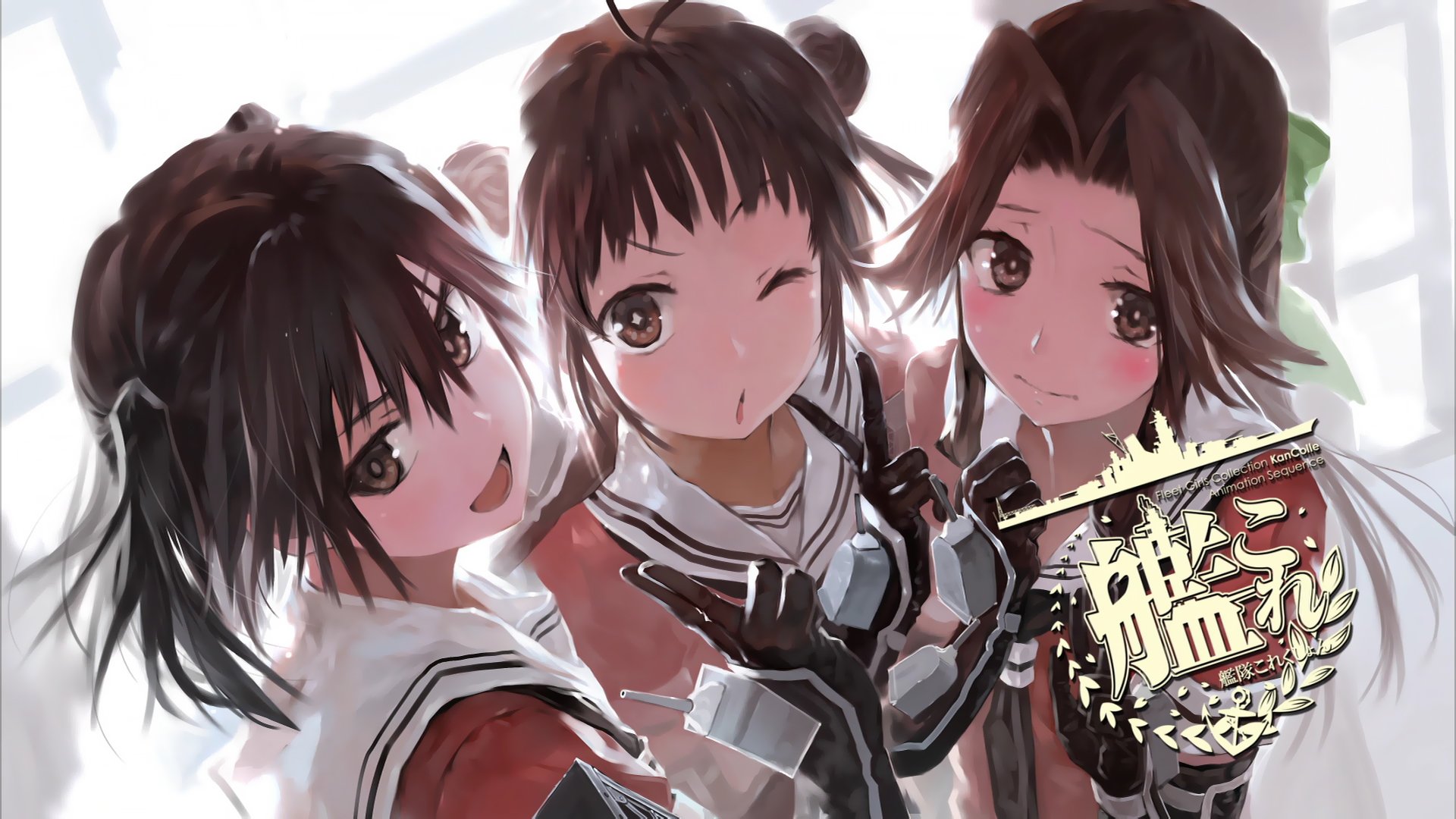 HD PC wallpaper featuring anime characters Jintsuu, Naka, and Sendai from Kantai Collection in detailed, vibrant artwork.
