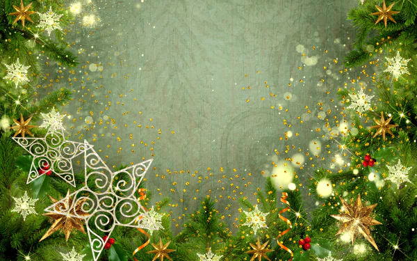 sparkles ribbon pine star holiday Christmas HD Desktop Wallpaper | Background Image