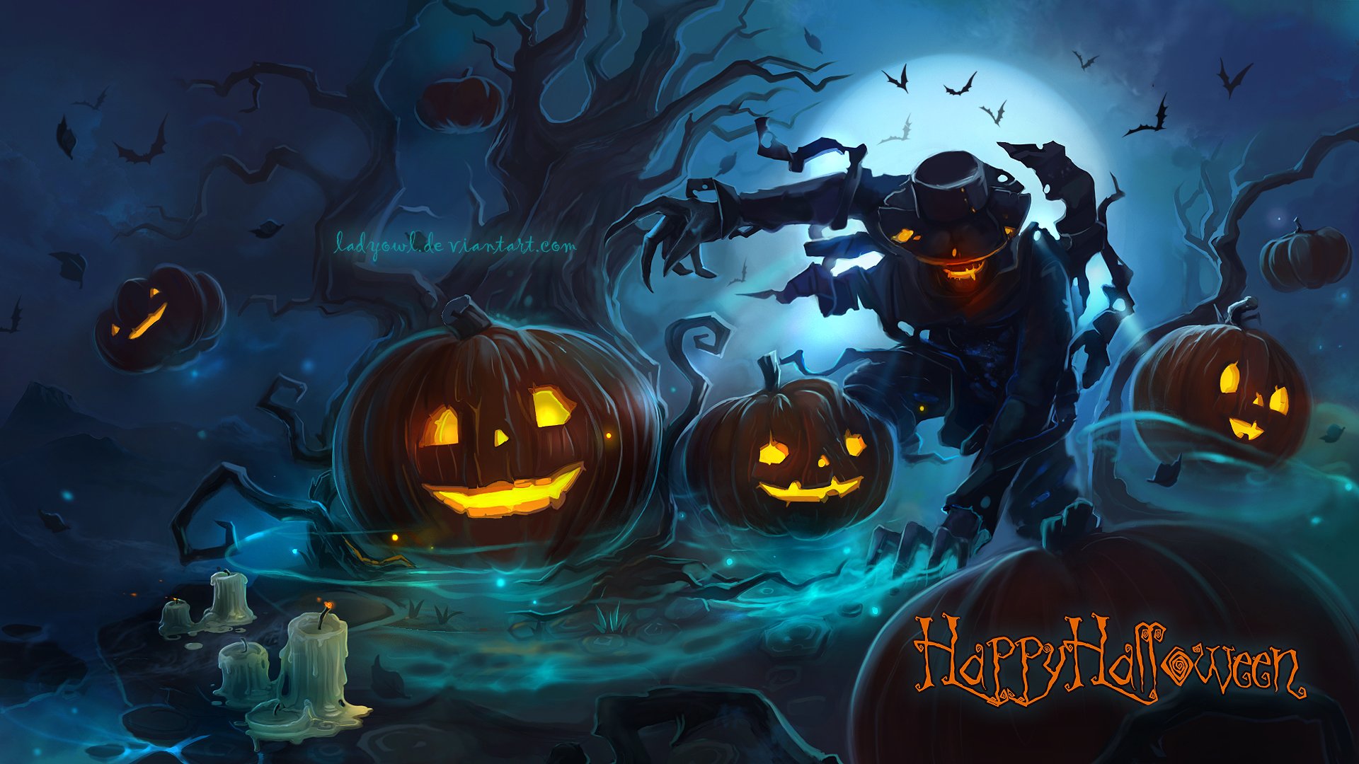 Download Happy Halloween Candle Bat Tree Jack O Lantern Holiday