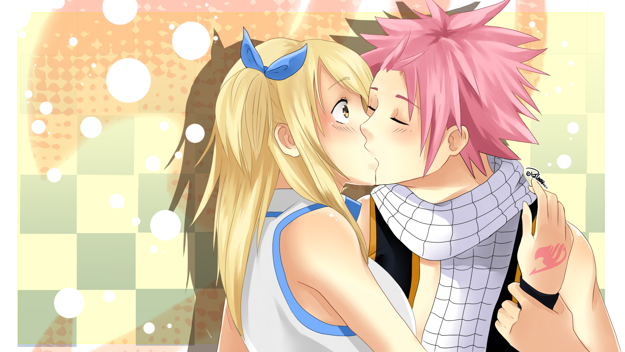 Wallpaper girl, romance, kiss, anime, art, guy, two, Fairy Tail