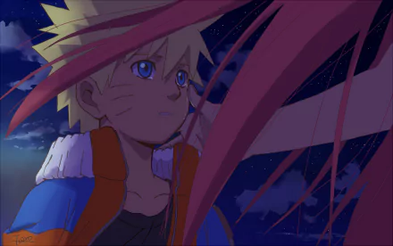 HD desktop wallpaper of Naruto Uzumaki and Kushina Uzumaki from the anime series Naruto. The scene features a deep, emotional nighttime interaction between the two characters.