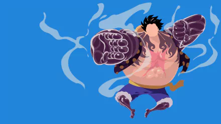 A vibrant HD desktop wallpaper featuring Monkey D. Luffy from the anime One Piece, showcasing his dynamic pose with a bold blue background.