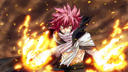 Natsu Dragneel, the fiery wizard from the anime Fairy Tail, unleashes his powers in this stunning HD wallpaper, capturing his dynamic spirit and intense energy.