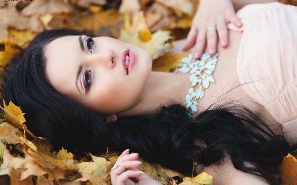 Women Model Brunette Lying Down Brown Eyes Leaf HD Wallpaper | Background Image