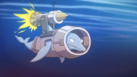 HD PC desktop wallpaper featuring a dolphin equipped with a futuristic jetpack and weapon, inspired by the video game Chaos on Deponia.