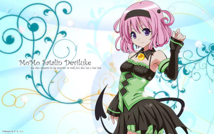 Momo Velia Deviluke from the anime To Love-Ru features in this vibrant HD desktop wallpaper, showcasing her playful character against a whimsical background.