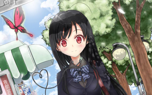 Kuroyukihime from Accel World stands in a vibrant outdoor scene, featuring bright colors and a butterfly, creating an engaging HD desktop wallpaper and background.