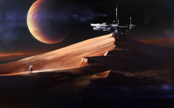 Sci Fi Landscape Planet Astronaut Building Desert Dune Sand HD Wallpaper | Background Image