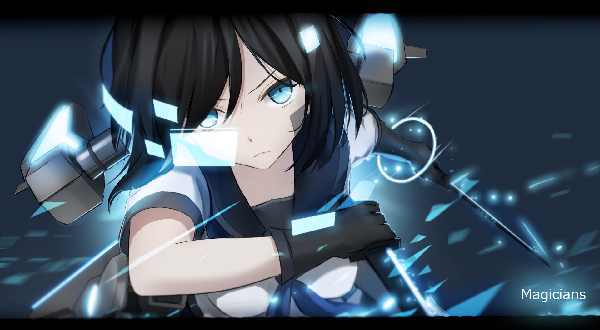 Anime-inspired HD desktop wallpaper featuring a determined character from Kantai Collection, set against a dynamic background with blue accents and striking visuals.