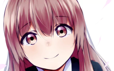 HD wallpaper featuring Shouko Nishimiya from the anime A Silent Voice, showcasing her warm smile and expressive features against a soft background.