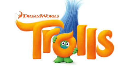 HD PC desktop wallpaper featuring the colorful DreamWorks Trolls movie logo with a character forming the letter o in the vibrant Trolls title.