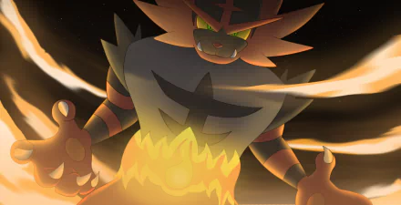 An HD wallpaper featuring Incineroar from Pokémon: Sun and Moon, showcasing the fiery Pokémon in a dynamic, action-packed pose with flames surrounding it.