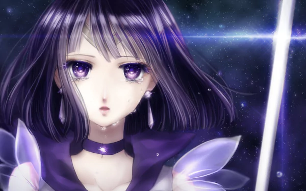 Vivid HD wallpaper featuring Sailor Saturn (Hotaru Tomoe) from Sailor Moon, showcasing her striking features and atmospheric background, perfect for anime enthusiasts.