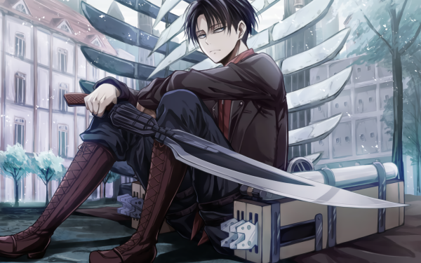 Anime Attack On Titan Levi Ackerman Shingeki No Kyojin Black Hair Blue Eyes Sword HD Wallpaper | Background Image