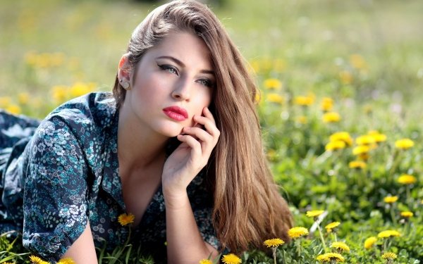 Women Mood Model Dandelion Brunette Lipstick Depth Of Field HD Wallpaper | Background Image