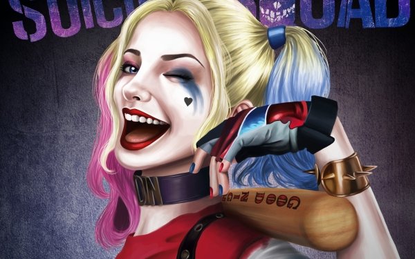 Movie Suicide Squad Harley Quinn DC Comics Lipstick Smile Wink Face Two-Toned Hair HD Wallpaper | Background Image