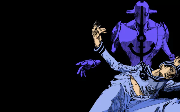 HD PC wallpaper featuring Josuke Higashikata and his Stands, Gappy and Soft & Wet, from the anime Jojo's Bizarre Adventure, set against a black background.
