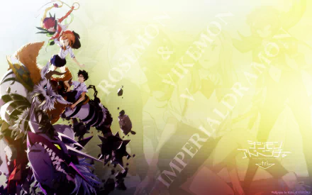 HD PC desktop wallpaper featuring characters from the anime Digimon Adventure Tri, showcasing dynamic poses with a bright, gradient background.
