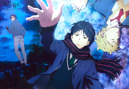 Anime-themed 4K Ultra HD PC desktop wallpaper featuring characters from Beyond the Boundary in a dynamic, vibrant scene with blue and purple hues.