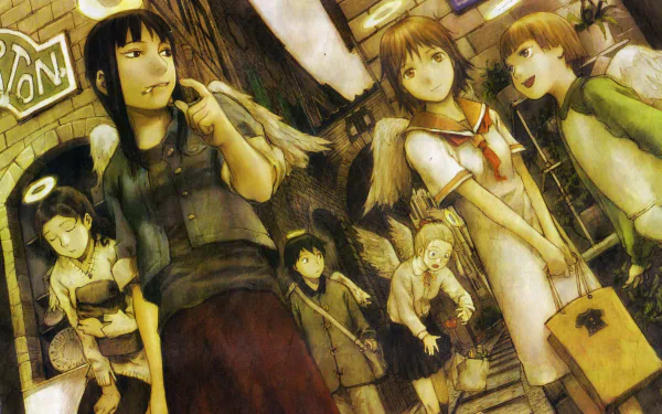 Hikari (Haibane Renmei) Kana (Haibane Renmei) Nemu (Haibane Renmei) Kuu (Haibane Renmei) Reki (Haibane Renmei) Rakka (Haibane Renmei) Anime Haibane Renmei HD Desktop Wallpaper | Background Image