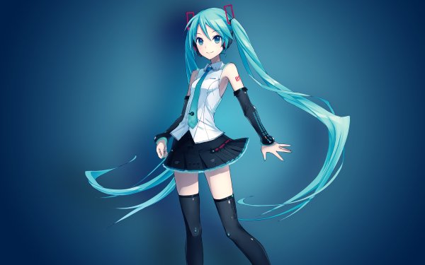 Anime Vocaloid Hatsune Miku Skirt Tie Aqua Hair Twintails Long Hair Thigh Highs Aqua Eyes HD Wallpaper | Background Image