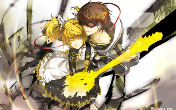 HD PC wallpaper featuring Rin Kagamine and Len in an intense, dynamic anime-style illustration inspired by the Vocaloid song Meltdown.