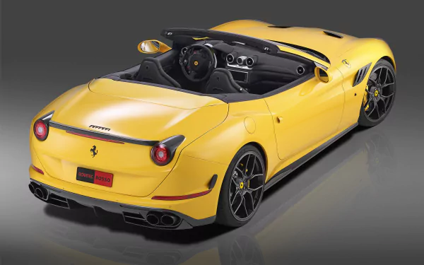 Yellow Ferrari California T Novitec Rosso N‑Largo convertible showcasing Novitec Rosso tuning; Ferrari California T vehicle, 4K Ultra HD PC desktop wallpaper.