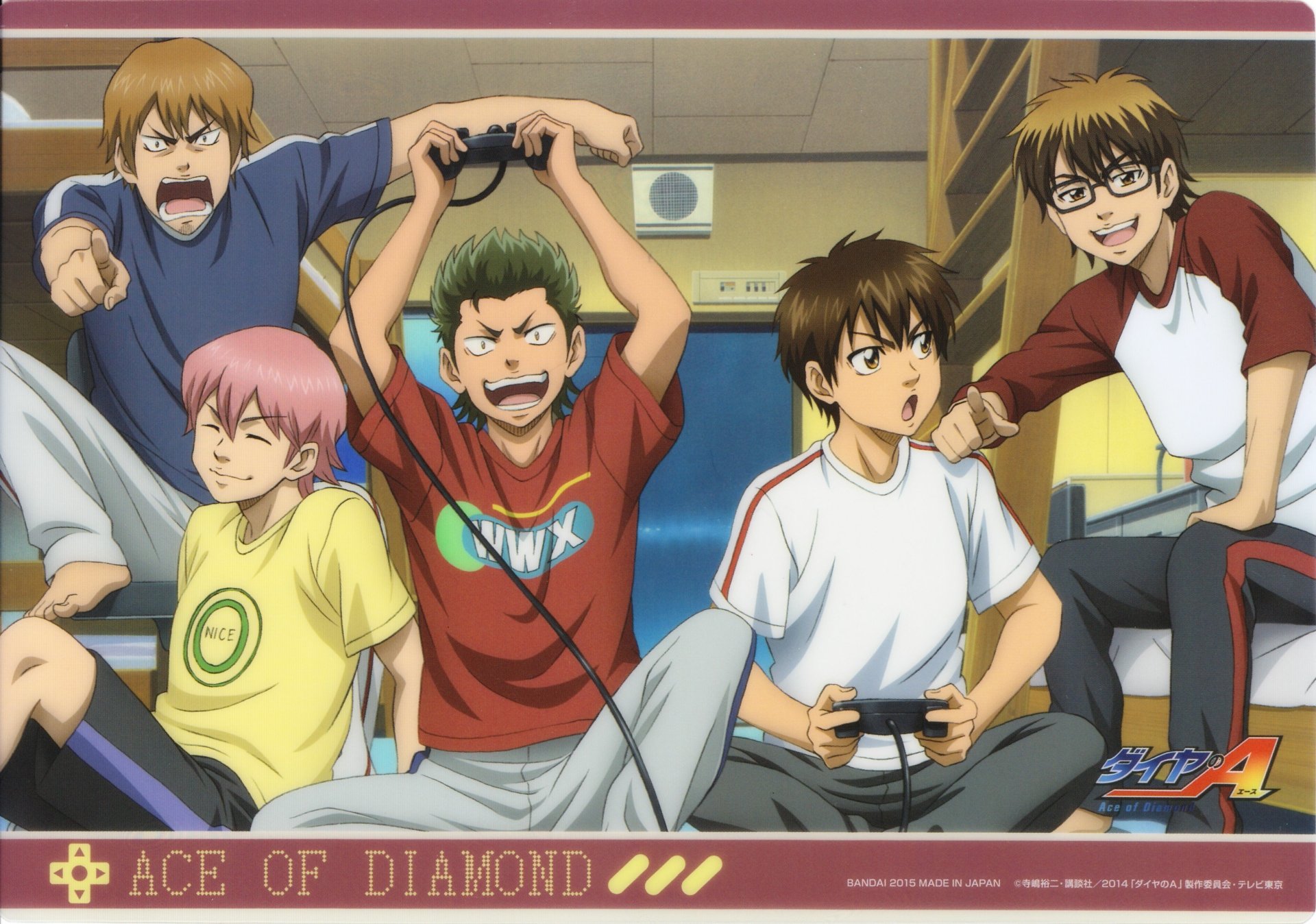4K Ultra HD anime wallpaper featuring characters from Ace of Diamond engaged in an intense video game session indoors.